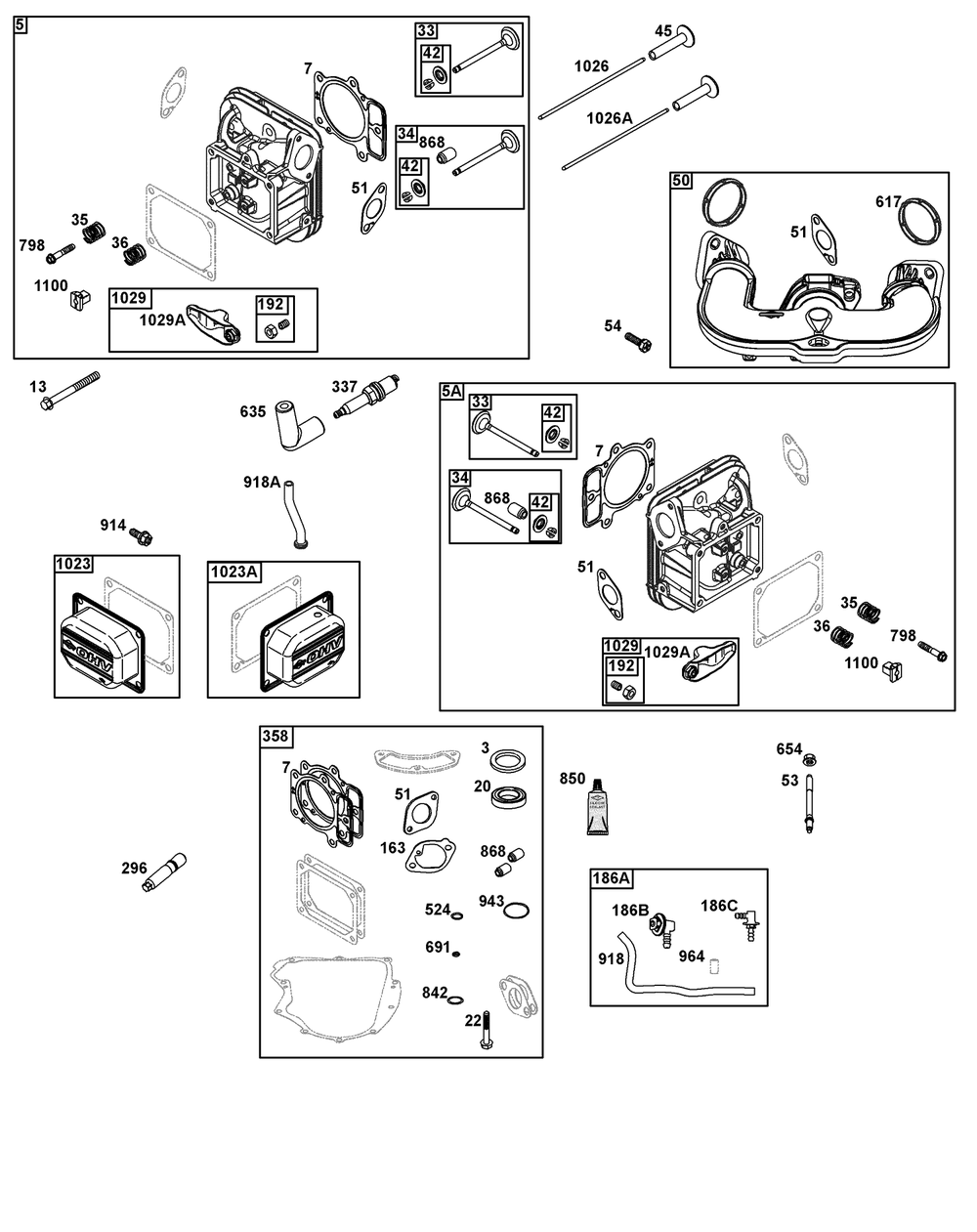 Cylinder Head Group Diagram and Parts List for 40N877-0073-G1  Briggs and Stratton Engine